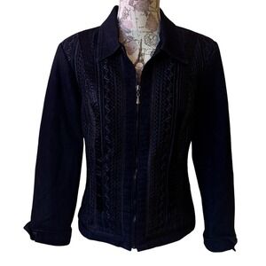 Vintage Embellished  LanaSPORT Women's Black Denim Jacket SZ M Festival wear